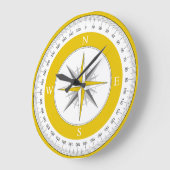 Kompass-Rose Gelb und Weiß Große Wanduhr (Winkel)