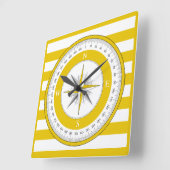 Kompass Rose Gelb und Weiß Streifen Quadratische Wanduhr (Winkel)
