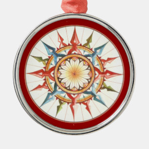 Kompass-Rose - Mandala Silbernes Ornament