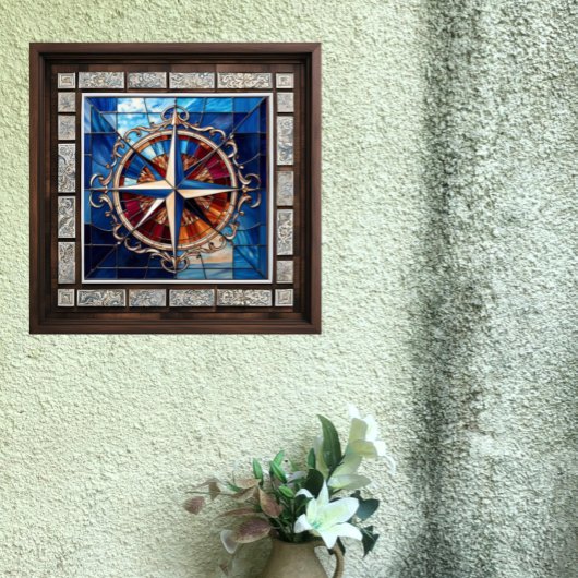 Kompass-Rose mit Scroll Border-gestanztem Glass-Lo Fliese