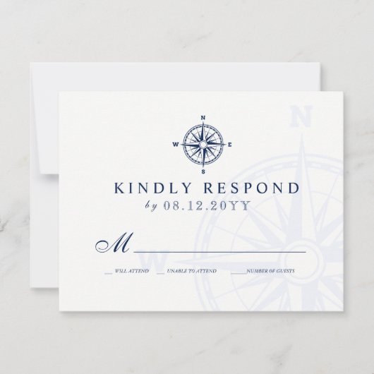 Kompass-Rose | Nautical Wedding RSVP (Vorderseite)