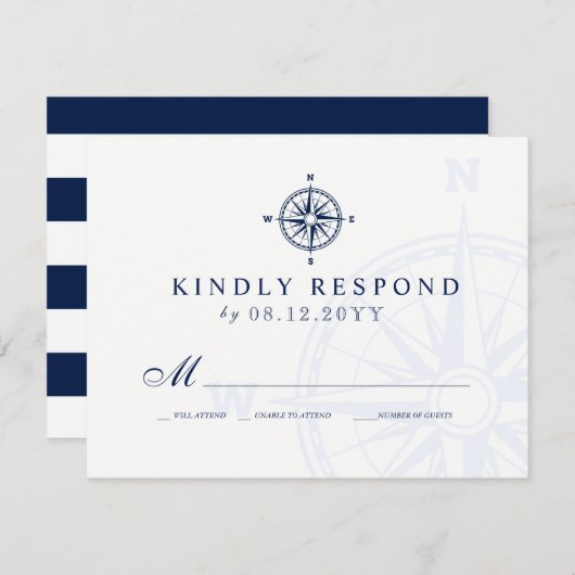 Kompass-Rose | Nautical Wedding RSVP (Vorne/Hinten)