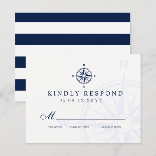 Kompass-Rose | Nautical Wedding RSVP Karte (Vorne/Hinten)