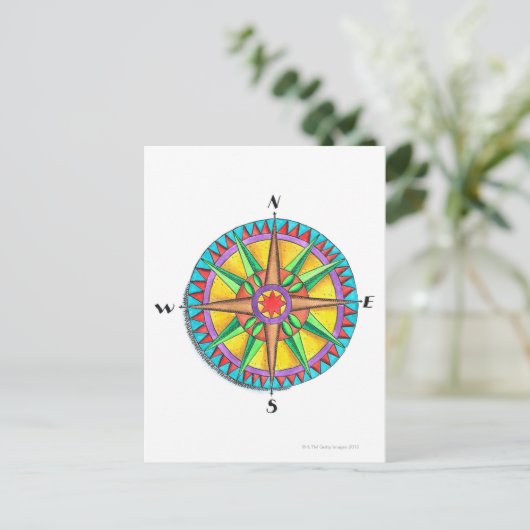 Kompass-Rose Postkarte (Stehend Vorderseite)