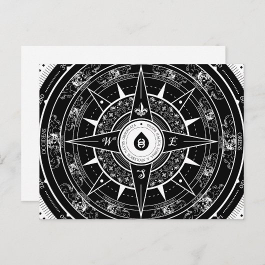 Kompass-Rose - Postkarte (Schwarzes) (Vorne/Hinten)