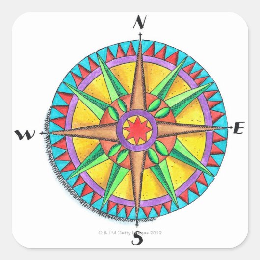Kompass-Rose Quadratischer Aufkleber (Vorderseite)