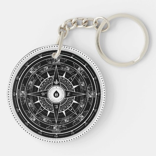 Kompass-Rose - Schlüsselanhänger (Schwarz) (Rückseite)