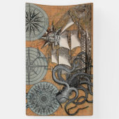 Kompass-Rose Vintages Nautical Octopus-Schiff Banner (Vertikal)