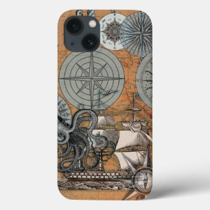 Kompass-Rose Vintages Nautical Octopus-Schiff Case-Mate iPhone Hülle