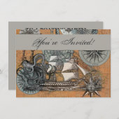 Kompass-Rose Vintages Nautical Octopus-Schiff Einladung (Vorne/Hinten)