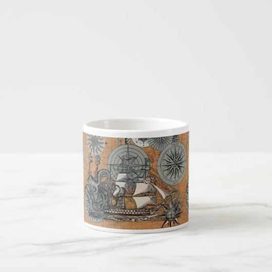 Kompass-Rose Vintages Nautical Octopus-Schiff Espressotasse (Vorderseite)