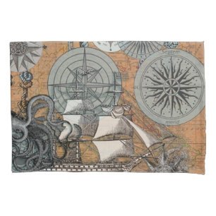 Kompass-Rose Vintages Nautical Octopus-Schiff Kissenbezug