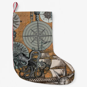 Kompass-Rose Vintages Nautical Octopus-Schiff Kleiner Weihnachtsstrumpf