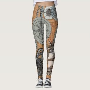 Kompass-Rose Vintages Nautical Octopus-Schiff Leggings