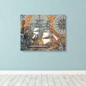 Kompass-Rose Vintages Nautical Octopus-Schiff Leinwanddruck (Insitu (Holzboden))