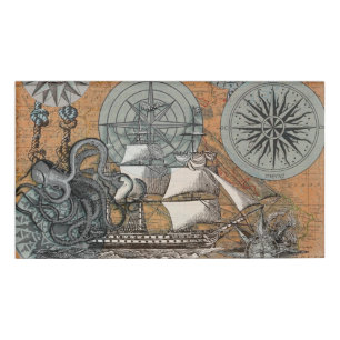 Kompass-Rose Vintages Nautical Octopus-Schiff Namenschild