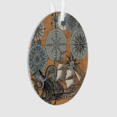 Kompass-Rose Vintages Nautical Octopus-Schiff Ornament (Vorderseite)