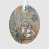 Kompass-Rose Vintages Nautical Octopus-Schiff Ornament (Vorderseite)