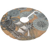 Kompass-Rose Vintages Nautical Octopus-Schiff Polyester Weihnachtsbaumdecke (Schrägansicht)