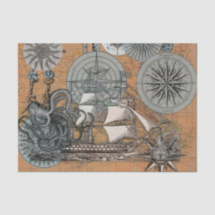 Kompass-Rose Vintages Nautical Octopus-Schiff Seidenpapier