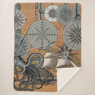 Kompass-Rose Vintages Nautical Octopus-Schiff Sherpadecke