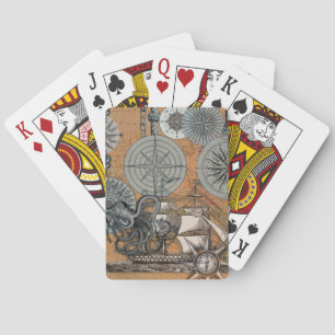 Kompass-Rose Vintages Nautical Octopus-Schiff Spielkarten