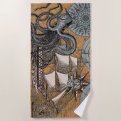 Kompass-Rose Vintages Nautical Octopus-Schiff Strandtuch (Vorderseite)