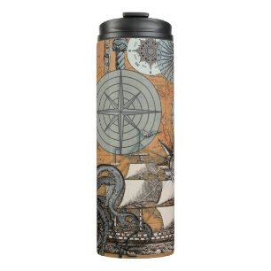 Kompass-Rose Vintages Nautical Octopus-Schiff Thermosbecher