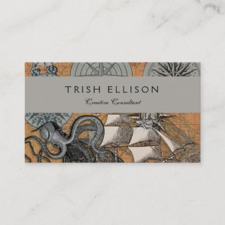 Kompass-Rose Vintages Nautical Octopus-Schiff Visitenkarte