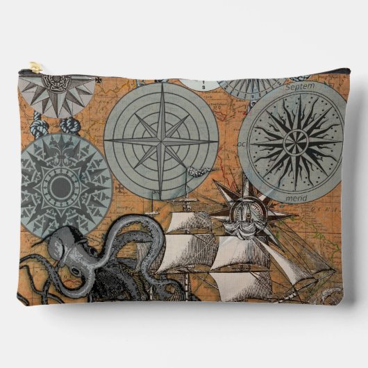 Kompass-Rose Vintages Nautical Octopus-Schiff Zubehörtasche (Vorderseite)