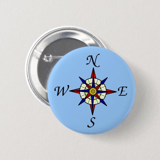 Kompass-Rosen-Blau Button (Vorne & Hinten)