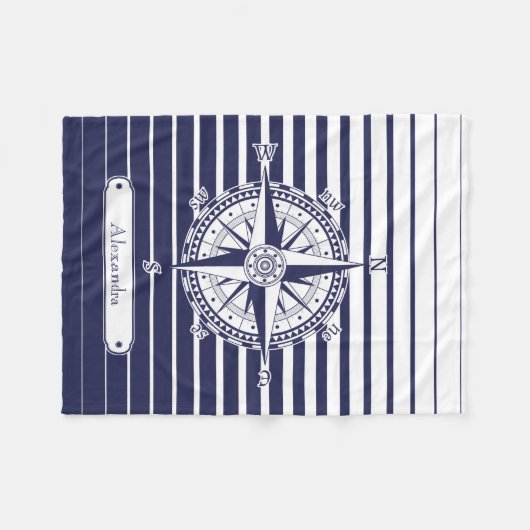 Kompass-Rosen-blaue Streifen Fleecedecke (Vorderseite (Horizontal))