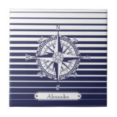Kompass-Rosen-blaue Streifen Fliese (Vorderseite)