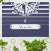 Kompass-Rosen-blaue Streifen Handtuch (Gefaltet)