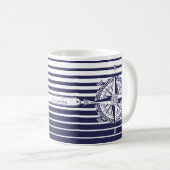 Kompass-Rosen-blaue Streifen Kaffeetasse (VorderseiteRechts)