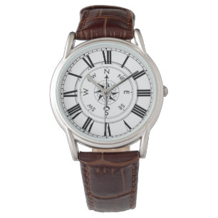 Kompass, Seethema-Brown-Leder-Uhr Armbanduhr