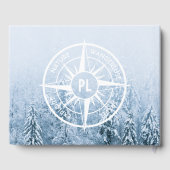 Kompass-Stern-Emblem-Monogramm Winter-Fichtenwald Gästebuch (Rückseite)