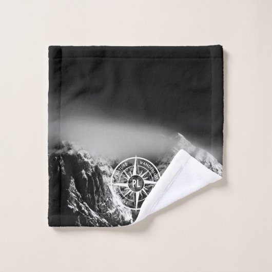 Kompass-Sternemblem monogramm dramatische Berge Badhandtuch Set (Waschlappen)