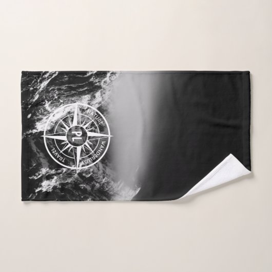 Kompass-Sternemblem monogramm dramatische Berge Badhandtuch Set (Handtuch)