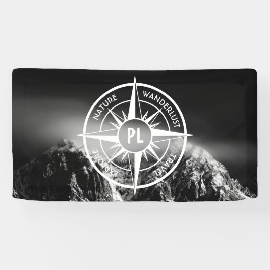 Kompass-Sternemblem monogramm dramatische Berge Banner (Horizontal)