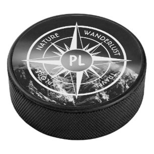 Kompass-Sternemblem monogramm dramatische Berge Eishockey Puck