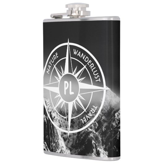 Kompass-Sternemblem monogramm dramatische Berge Flachmann (Links)