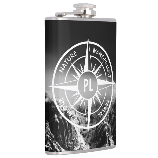 Kompass-Sternemblem monogramm dramatische Berge Flachmann (Rechts)