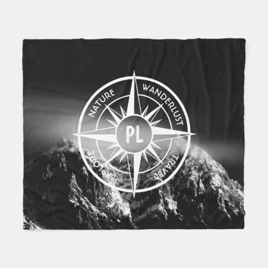 Kompass-Sternemblem monogramm dramatische Berge Fleecedecke (Vorderseite (Horizontal))