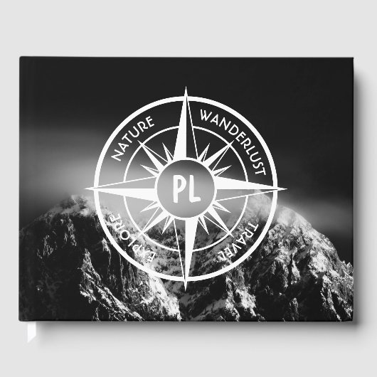 Kompass-Sternemblem monogramm dramatische Berge Gästebuch (Vorderseite)