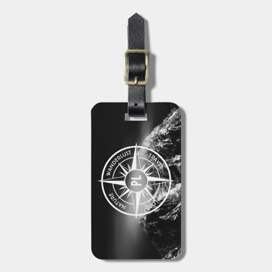 Kompass-Sternemblem monogramm dramatische Berge Gepäckanhänger (Vorderseite vertikal)