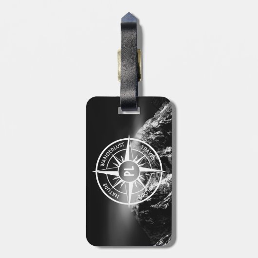 Kompass-Sternemblem monogramm dramatische Berge Gepäckanhänger (Rückseite vertikal)