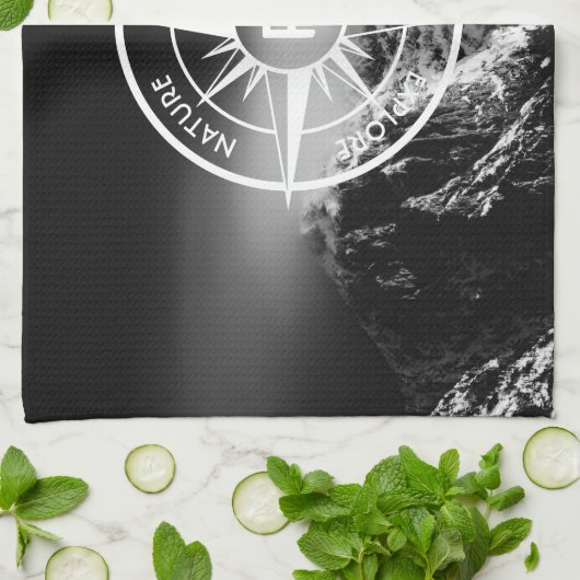 Kompass-Sternemblem monogramm dramatische Berge Geschirrtuch (Gefaltet)