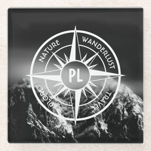 Kompass-Sternemblem monogramm dramatische Berge Glasuntersetzer (Vorderseite)