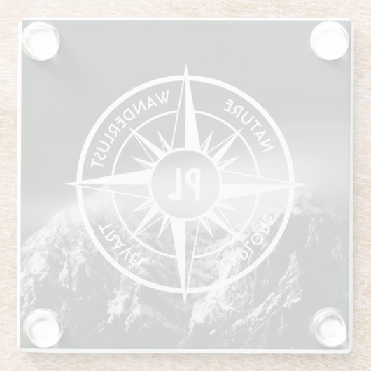 Kompass-Sternemblem monogramm dramatische Berge Glasuntersetzer (Rückseite)